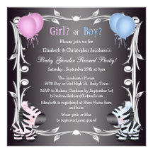 Cute Pink & Blue Zebras Baby Gender Reveal Shower Custom Announcements