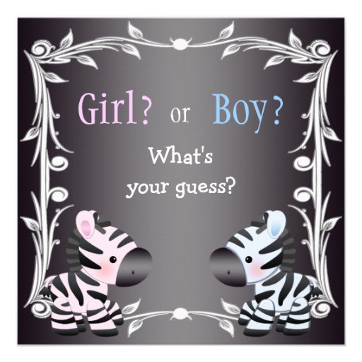 Cute Pink & Blue Zebras Baby Gender Reveal Shower Custom Announcements