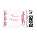 Cute Pink & Brown Girl Baby Shower Postage stamp