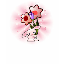 Cute Pink Bunny With Flowers on White t-shirts