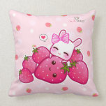 Cute pink bunny with kawaii strawberries pillows
