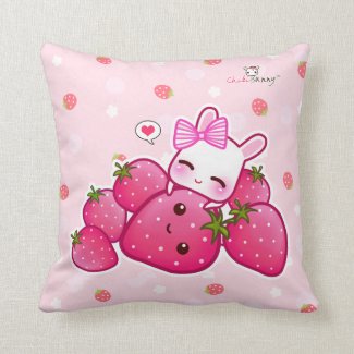 Cute pink bunny with kawaii strawberries pillows