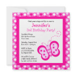 Cute Pink Butterfly w/ Polka Dots Birthday Invite