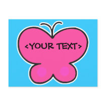 cute pink butterfly, <YOUR TEXT> postcards