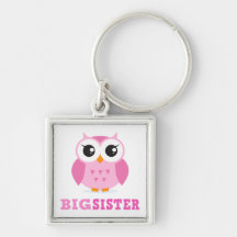 Cute pink cartoon owl girly big sister keychain