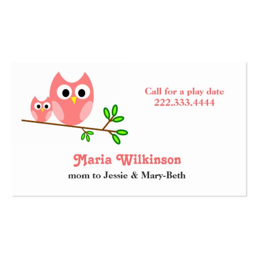 Cute Pink Cartoon Owls Mommy Card Business Card (front side)