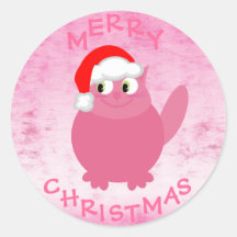 Cute Pink Cartoon Santa Cat Round Stickers