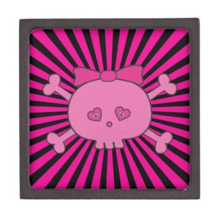 Cute Pink Cartoon Skull with Ribbon planetjillgiftbox