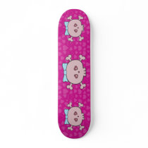 Cute Pink Cartoon Skulls With Ribbons & Hearts Skate Board Deck