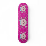 Cute Pink Cartoon Skulls With Ribbons &amp; Hearts Skate Board Deck