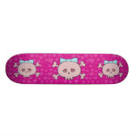 Cute Pink Cartoon Skulls With Ribbons & Hearts Skate Board Deck