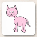Cute Pink Cat Cartoon. Drink Coasters