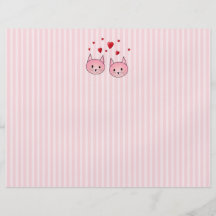 Cute Pink Cats, with Red Love Hearts. Full Color Flyer