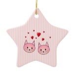 Cute Pink Cats, with Red Love Hearts. Christmas Ornaments