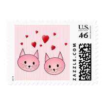 Cute Pink Cats, with Red Love Hearts. Postage