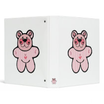 cute pink checkered  bear 3 ring binder