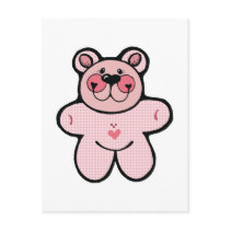 cute pink checkered  bear post cards