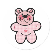 cute pink checkered  bear stickers