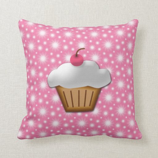 Cute Pink Cherry Cupcake Throw Pillow Zazzle