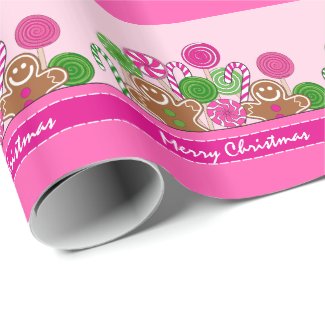 Cute pink Christmas gingerbreads Gift Wrap Paper