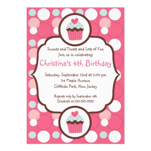Cute Pink Cupcake Birthday Party Invitation