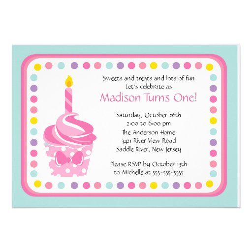 Cute Pink Cupcake Girl Birthday Party 5x7 Paper Invitation Card | Zazzle