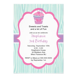 Cute Pink Cupcake Girls Birthday Party Invitation
