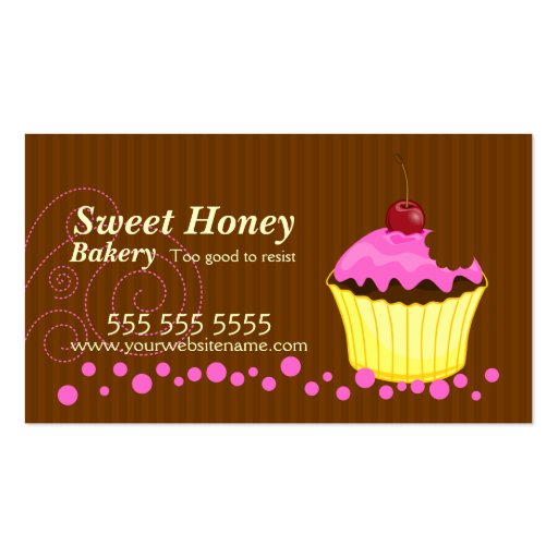 Cute Pink Cupcake with Cherry Business Cards (front side)