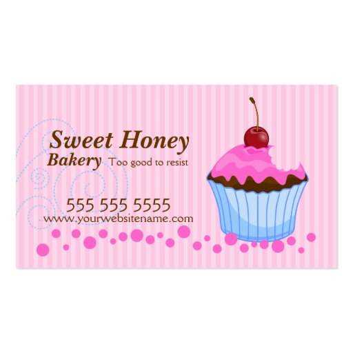 Cute Pink Cupcake with Cherry Business Cards (front side)