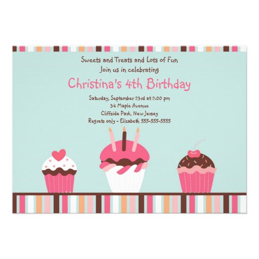 Cute Pink Cupcakes Birthday Party Invitation