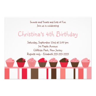 Cute Pink Cupcakes Birthday Party Invitation