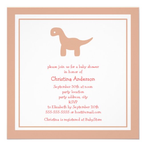 Cute Pink Dinosaur Baby Shower Invitation (front side)