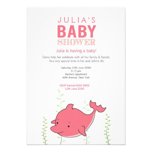Cute Pink Dolphin Baby Shower Invite
