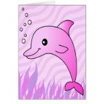Cute Pink Dolphin in Pink Water Card