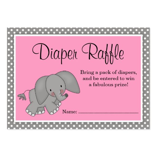 Cute Pink Elephant Baby Shower Diaper Raffle Business Card (front side)