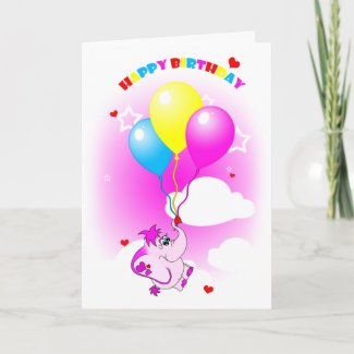 Cute Pink Elephant Happy Birthday Greeting Card