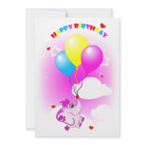 Cute Pink Elephant Happy Birthday Party Invitation