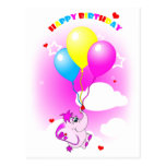 Cute Pink Elephant Happy Birthday Postcard