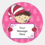 Cute Pink Elf Christmas Gift Tag Sticker
