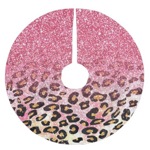 Cute pink faux glitter leopard animal print brushed polyester tree
