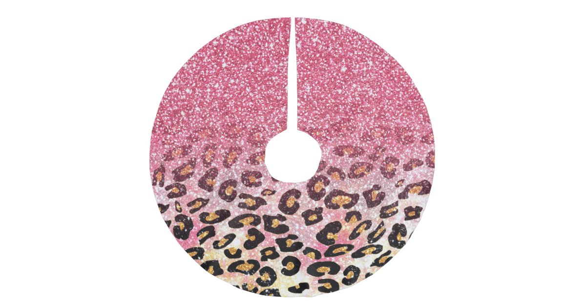 Cute pink faux glitter leopard animal print brushed polyester tree