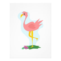 cute pink flamingo standing in the yard invites