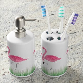 Cute Pink Flamingos Illustration Toothbrush Holders