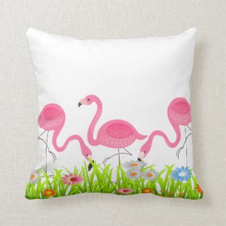 Cute Pink Flamingos Spring Flowers Pillow