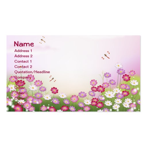 Cute Pink Flowers, Dragonflies Business Cards (front side)