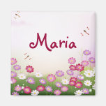 Cute Pink Flowers, Dragonflies Fridge Magnets