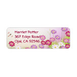 Cute Pink Flowers, Dragonflies Custom Return Address Label