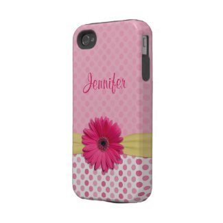 Cute Pink Gerbera Daisy Polka Dot iPhone 4 Case casematecase