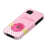 Cute Pink Gerbera Daisy Polka Dot iPhone 4 Case