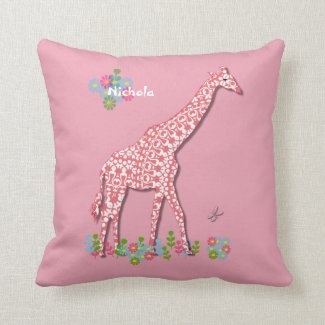 Cute Pink Giraffe Nursery Kids Personalized Design Throw Pillow